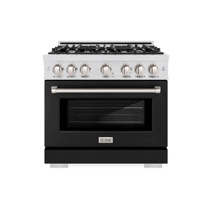 ZLINE - 36 in. 5.2 cu. ft. Select Gas Range with 6 Burner Cooktop and Convection Gas Oven in Satin Stainless Steel with Black Matte Door