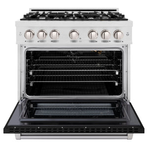 ZLINE - 36 in. 5.2 cu. ft. Select Gas Range with 6 Burner Cooktop and Convection Gas Oven in Satin Stainless Steel with Black Matte Door