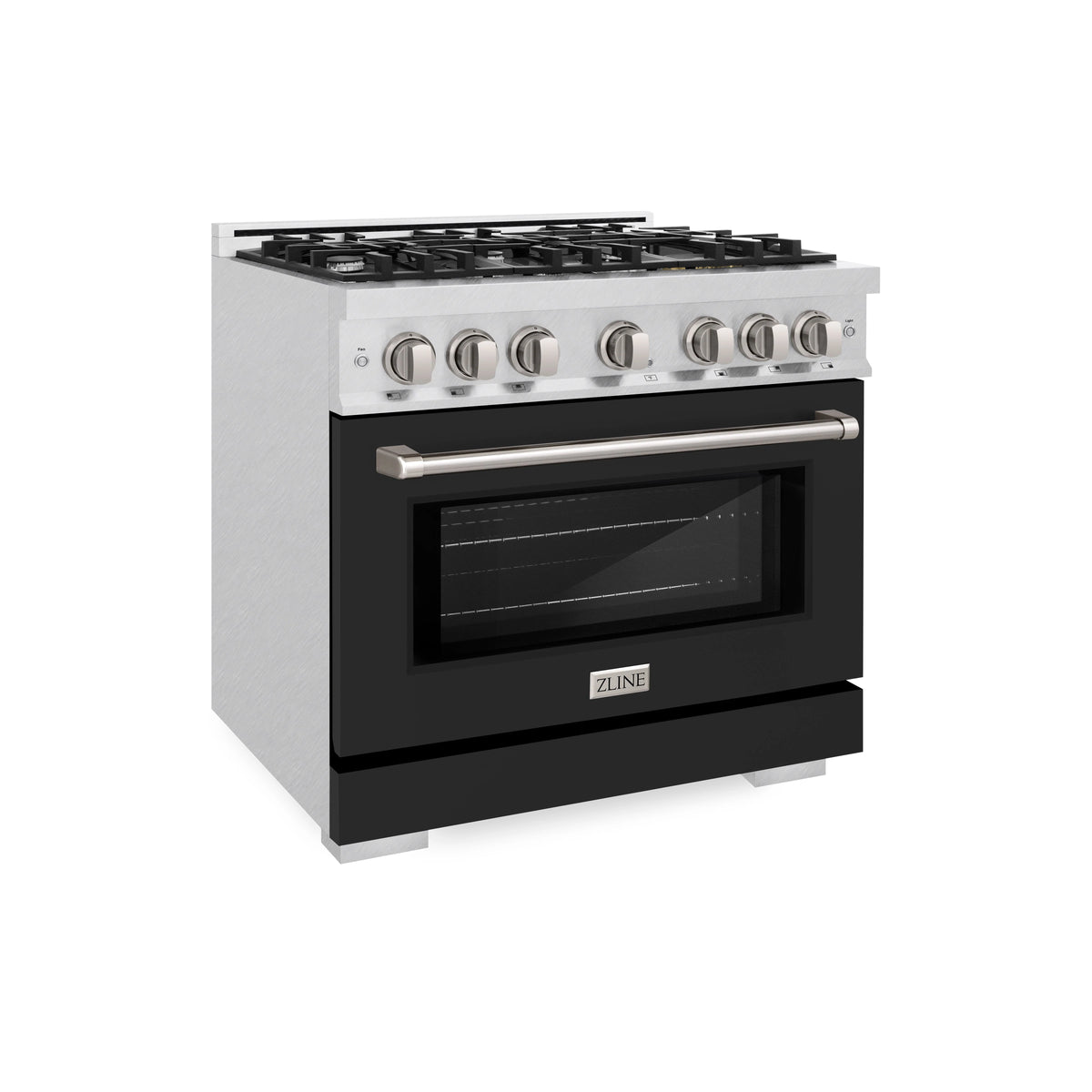 ZLINE - 36 in. 5.2 cu. ft. Select Gas Range with 6 Burner Cooktop and Convection Gas Oven in Satin Stainless Steel with Black Matte Door