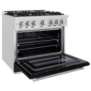 ZLINE - 36 in. 5.2 cu. ft. Select Gas Range with 6 Burner Cooktop and Convection Gas Oven in Satin Stainless Steel with Black Matte Door
