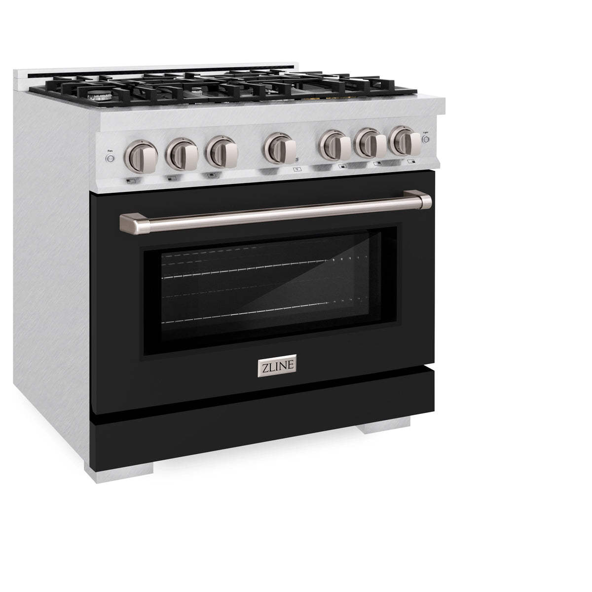ZLINE - 36 in. 5.2 cu. ft. Select Gas Range with 6 Burner Cooktop and Convection Gas Oven in Satin Stainless Steel with Black Matte Door