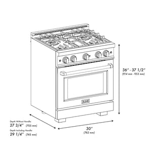 ZLINE - 30 in. 4.2 cu. ft. Select Gas Range with Convection Gas Oven in Satin Stainless Steel with 4 Brass Burners (HGRS-BR-30)