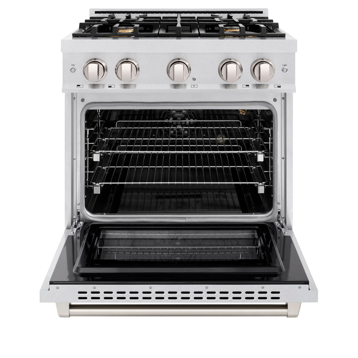 ZLINE - 30 in. 4.2 cu. ft. Select Gas Range with Convection Gas Oven in Satin Stainless Steel with 4 Brass Burners (HGRS-BR-30)