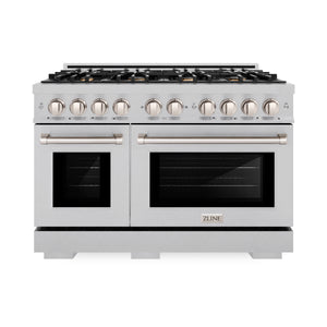 ZLINE - 48 in. 6.7 cu. ft. Select Double Oven Gas Range in Satin Stainless Steel with 8 Brass Burners (HGRS-BR-48)