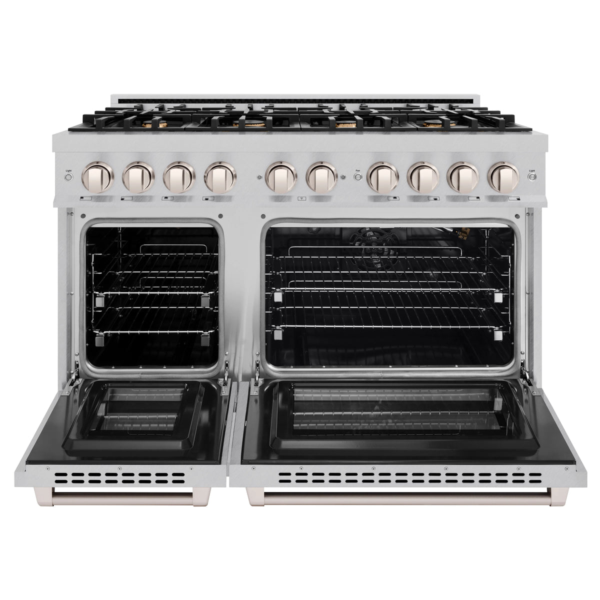 ZLINE - 48 in. 6.7 cu. ft. Select Double Oven Gas Range in Satin Stainless Steel with 8 Brass Burners (HGRS-BR-48)