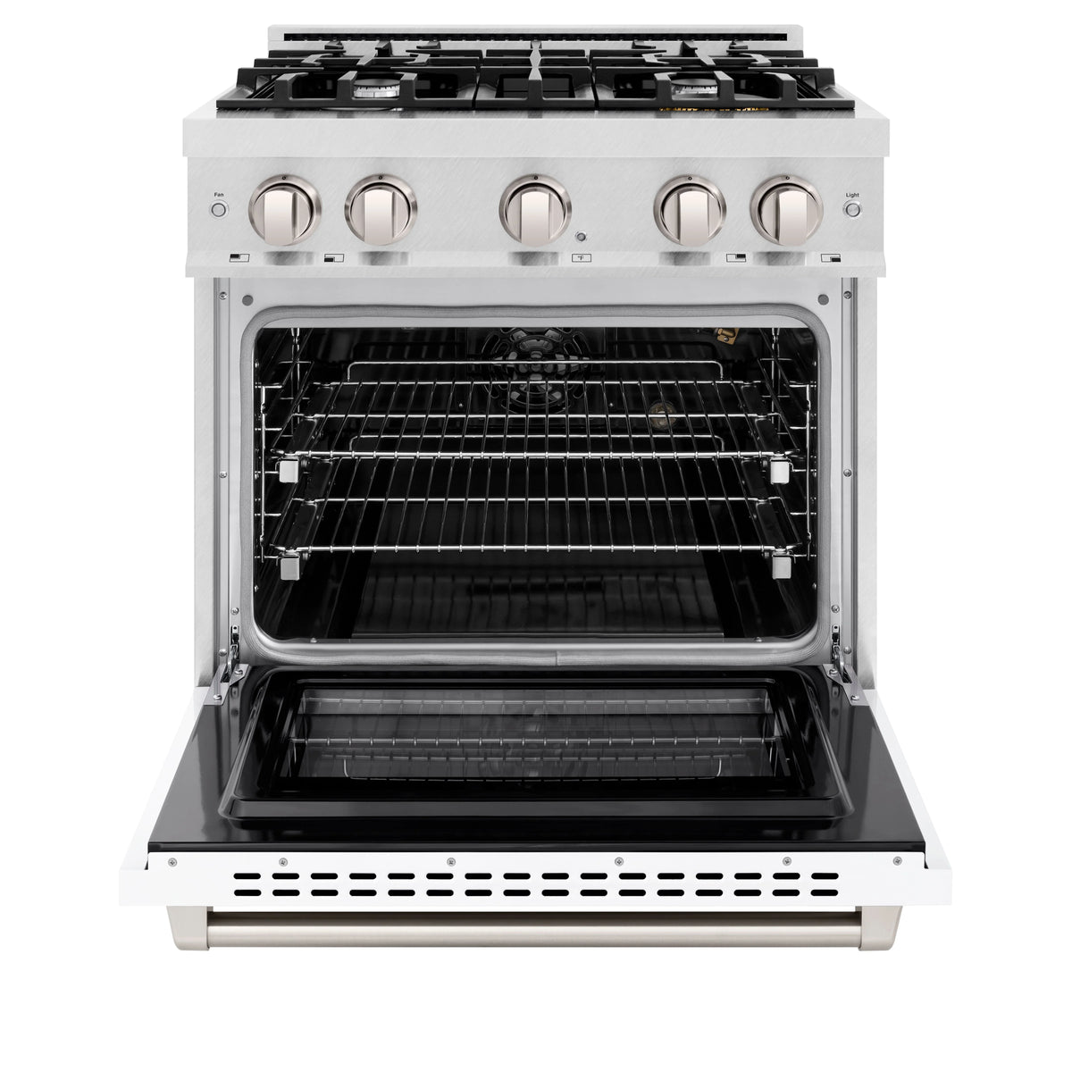 ZLINE - 30 in. 4.2 cu. ft. Select Gas Range with 4 Burner Cooktop and Convection Gas Oven in Satin Stainless Steel with White Matte Door