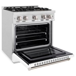 ZLINE - 30 in. 4.2 cu. ft. Select Gas Range with 4 Burner Cooktop and Convection Gas Oven in Satin Stainless Steel with White Matte Door