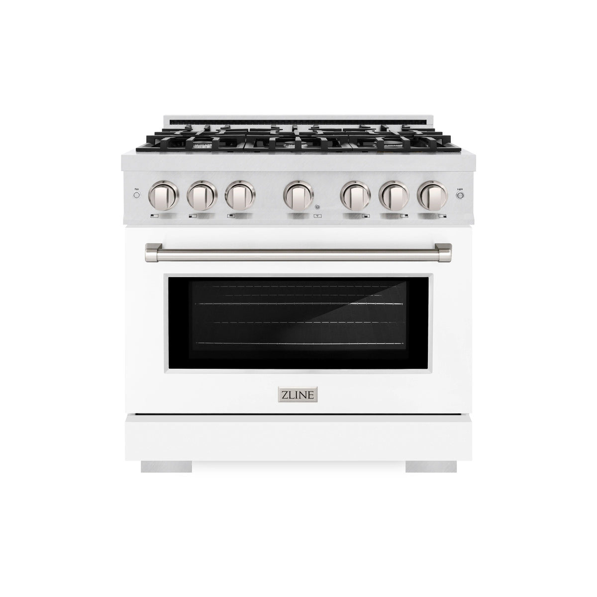 ZLINE - 36 in. 5.2 cu. ft. Select Gas Range with 6 Burner Cooktop and Convection Gas Oven in Satin Stainless Steel with White Matte Door