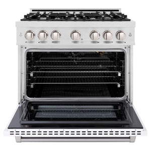 ZLINE - 36 in. 5.2 cu. ft. Select Gas Range with 6 Burner Cooktop and Convection Gas Oven in Satin Stainless Steel with White Matte Door