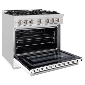 ZLINE - 36 in. 5.2 cu. ft. Select Gas Range with 6 Burner Cooktop and Convection Gas Oven in Satin Stainless Steel with White Matte Door