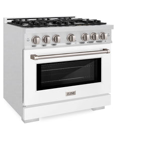 ZLINE - 36 in. 5.2 cu. ft. Select Gas Range with 6 Burner Cooktop and Convection Gas Oven in Satin Stainless Steel with White Matte Door