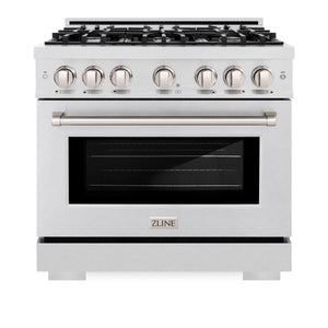 ZLINE - 36 in. 5.2 cu. ft. Select Gas Range with 6 Burner Cooktop and Convection Gas Oven in Satin Stainless Steel (HGRS-36)