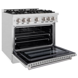 ZLINE - 36 in. 5.2 cu. ft. Select Gas Range with 6 Burner Cooktop and Convection Gas Oven in Satin Stainless Steel (HGRS-36)