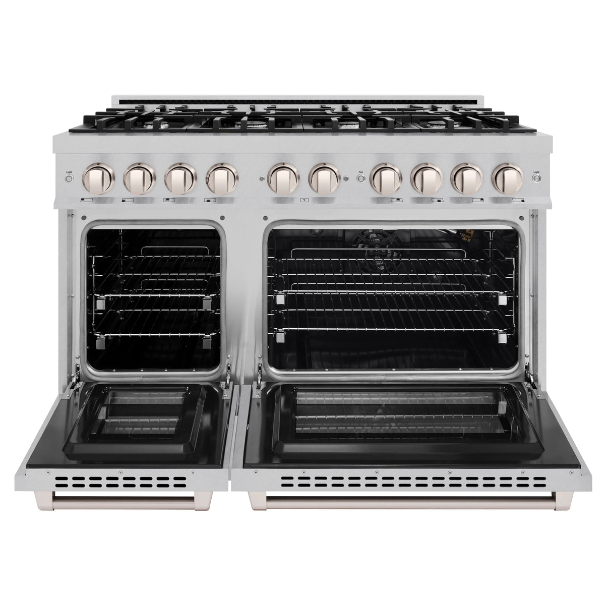 ZLINE - 48 in. 6.7 cu. ft. Select Double Oven Gas Range with 8 Burner Cooktop in Satin Stainless Steel (HGRS-48)