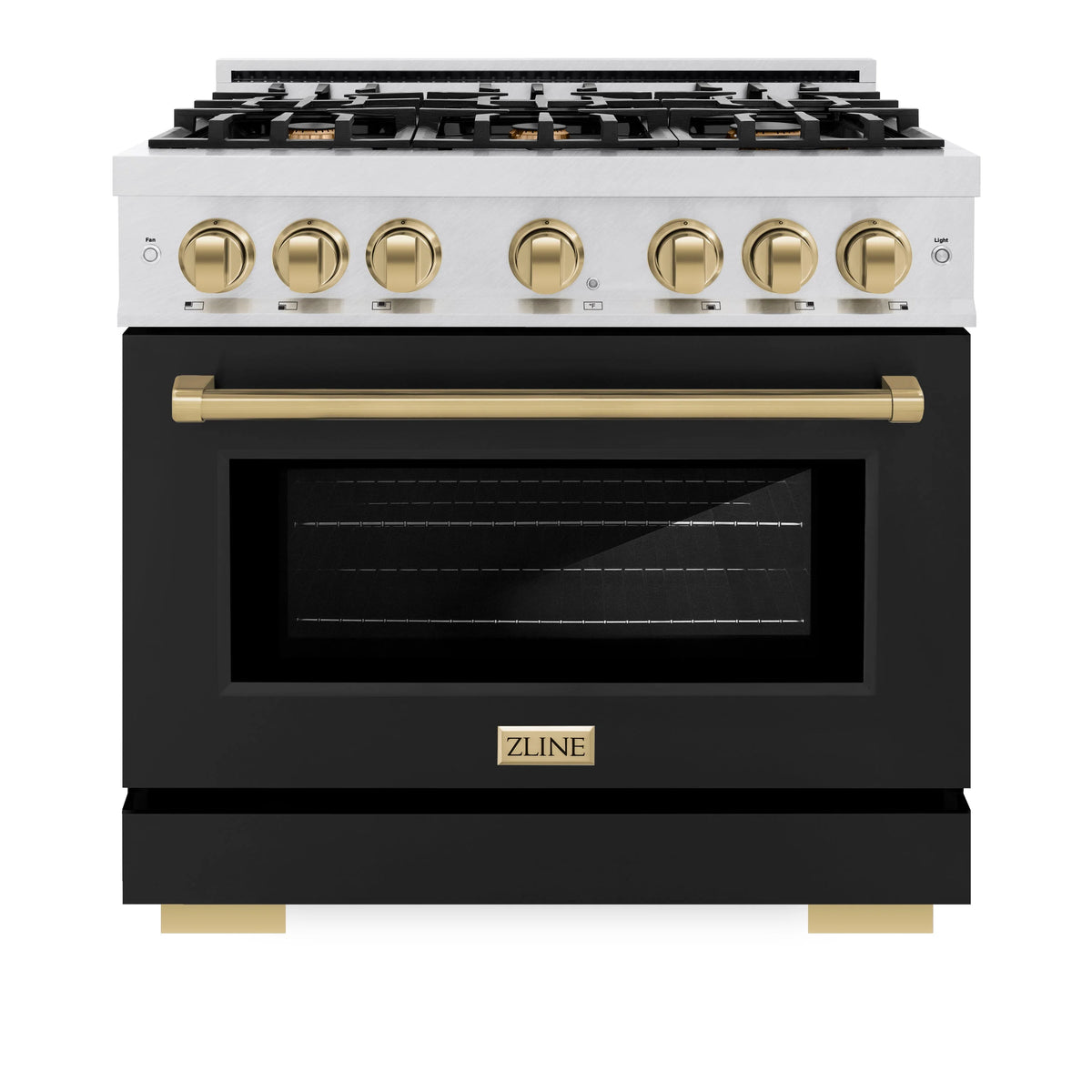 ZLINE - Autograph Edition 36 in. 5.2 cu. ft. Select Gas Range with 6 Burner Cooktop and Convection Gas Oven in Satin Stainless Steel with Black Matte Door and Champagne Bronze Accents