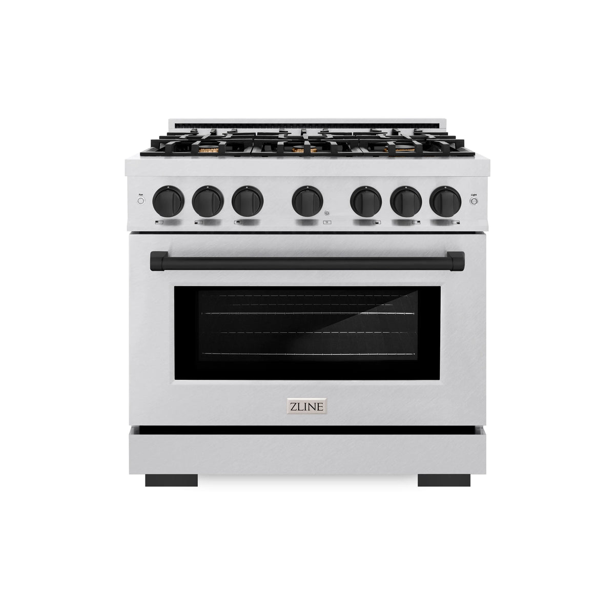 ZLINE - Autograph Edition 36 in. 5.2 cu. ft. Select Gas Range with 6 Burner Cooktop and Convection Gas Oven in Satin Stainless Steel and Matte Black Accents