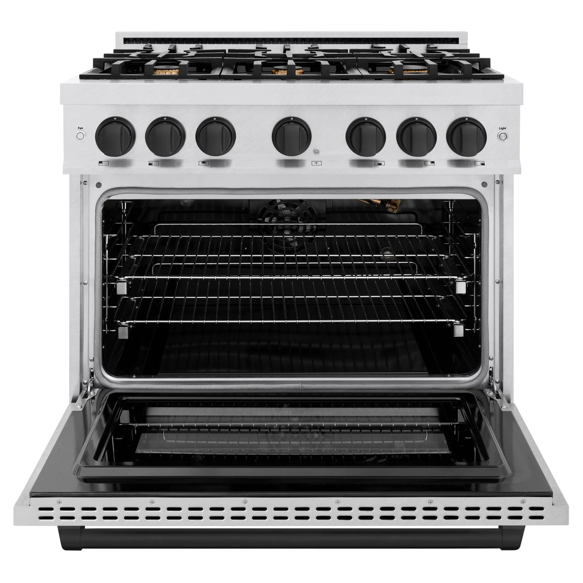 ZLINE - Autograph Edition 36 in. 5.2 cu. ft. Select Gas Range with 6 Burner Cooktop and Convection Gas Oven in Satin Stainless Steel and Matte Black Accents