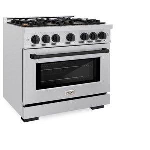 ZLINE - Autograph Edition 36 in. 5.2 cu. ft. Select Gas Range with 6 Burner Cooktop and Convection Gas Oven in Satin Stainless Steel and Matte Black Accents