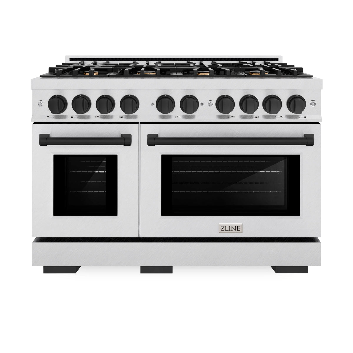 ZLINE - Autograph Edition 48 in. 6.7 cu. ft. Select Double Oven Gas Range with 8 Burner Cooktop in Satin Stainless Steel and Matte Black Accents