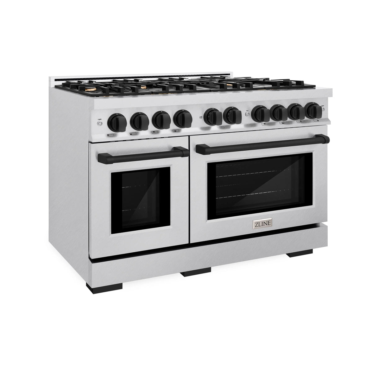 ZLINE - Autograph Edition 48 in. 6.7 cu. ft. Select Double Oven Gas Range with 8 Burner Cooktop in Satin Stainless Steel and Matte Black Accents