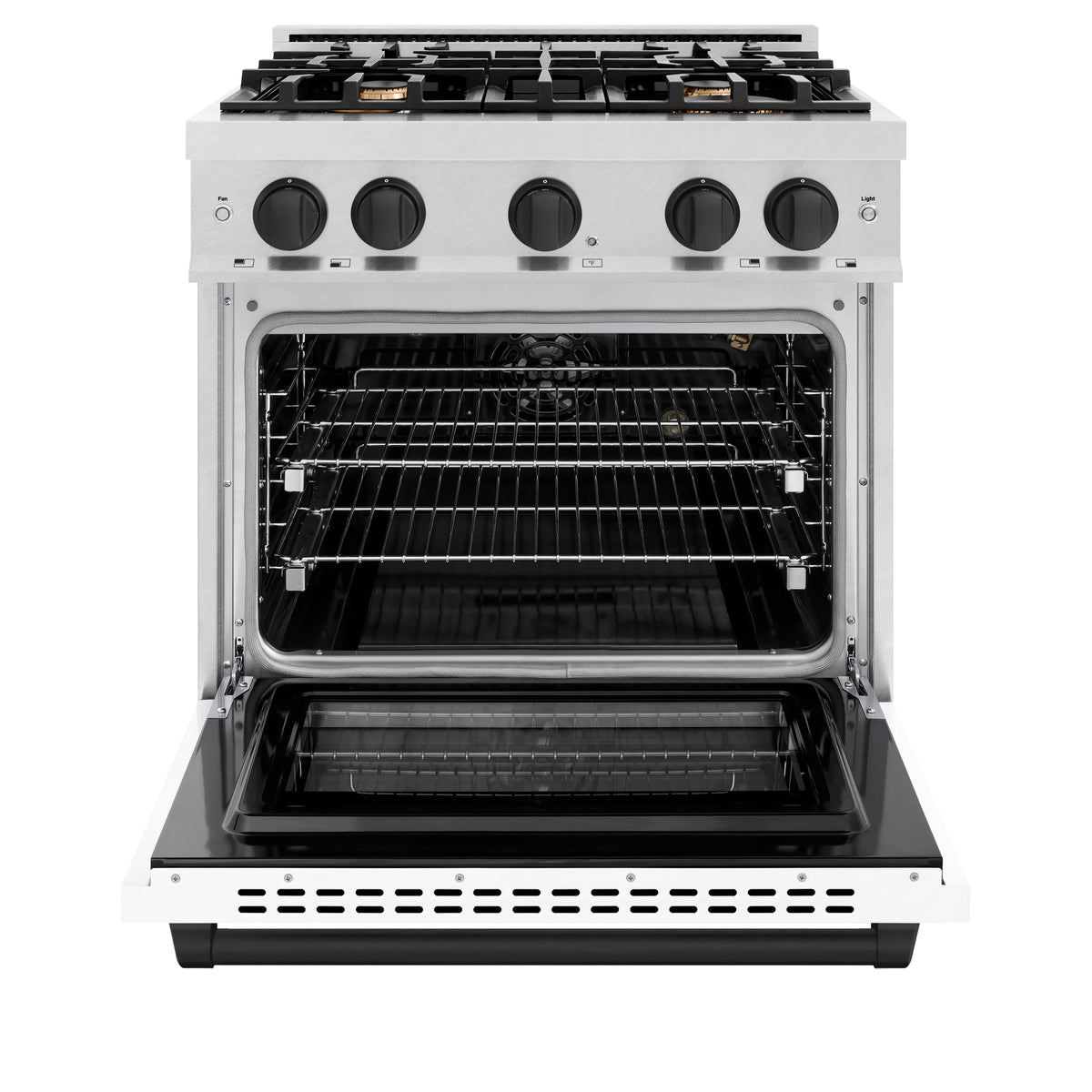 ZLINE - Autograph Edition 30 in. 4.2 cu. ft. Select Gas Range with 4 Burner Cooktop and Convection Gas Oven in Satin Stainless Steel with White Matte Door and Matte Black Accents