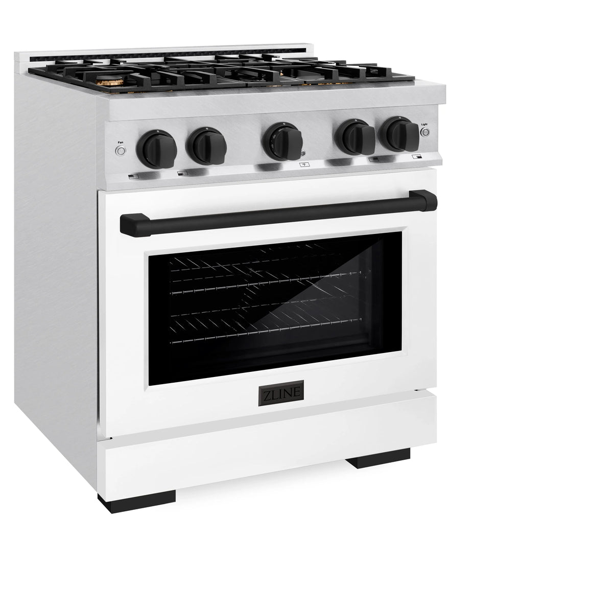 ZLINE - Autograph Edition 30 in. 4.2 cu. ft. Select Gas Range with 4 Burner Cooktop and Convection Gas Oven in Satin Stainless Steel with White Matte Door and Matte Black Accents