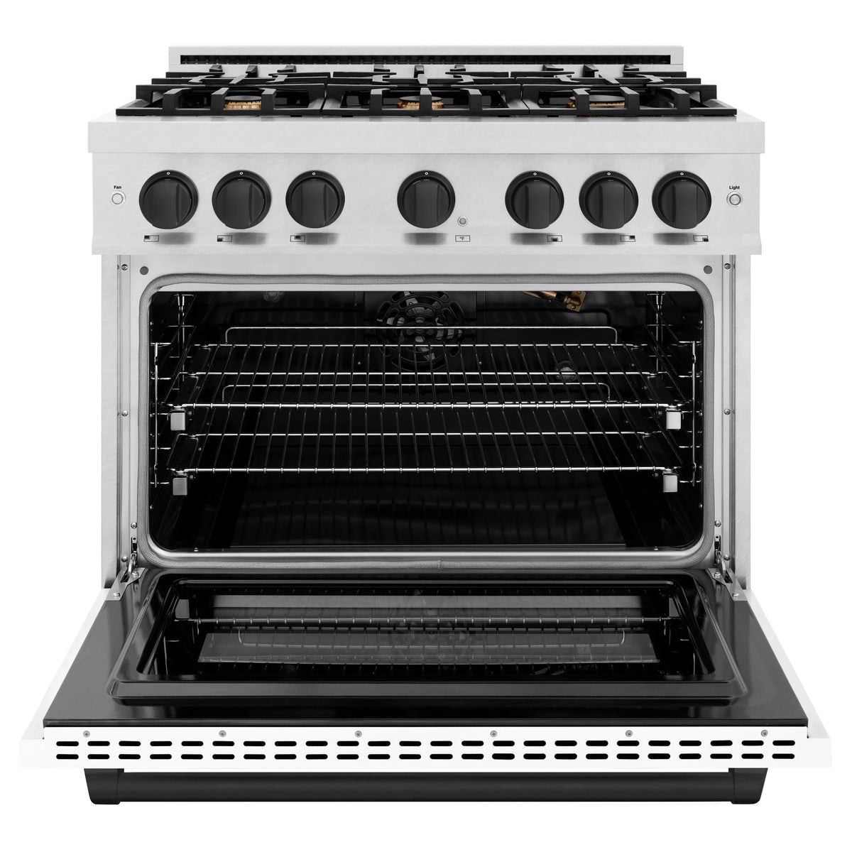 ZLINE - Autograph Edition 36 in. 5.2 cu. ft. Select Gas Range with 6 Burner Cooktop and Convection Gas Oven in Satin Stainless Steel with White Matte Door and Matte Black Accents