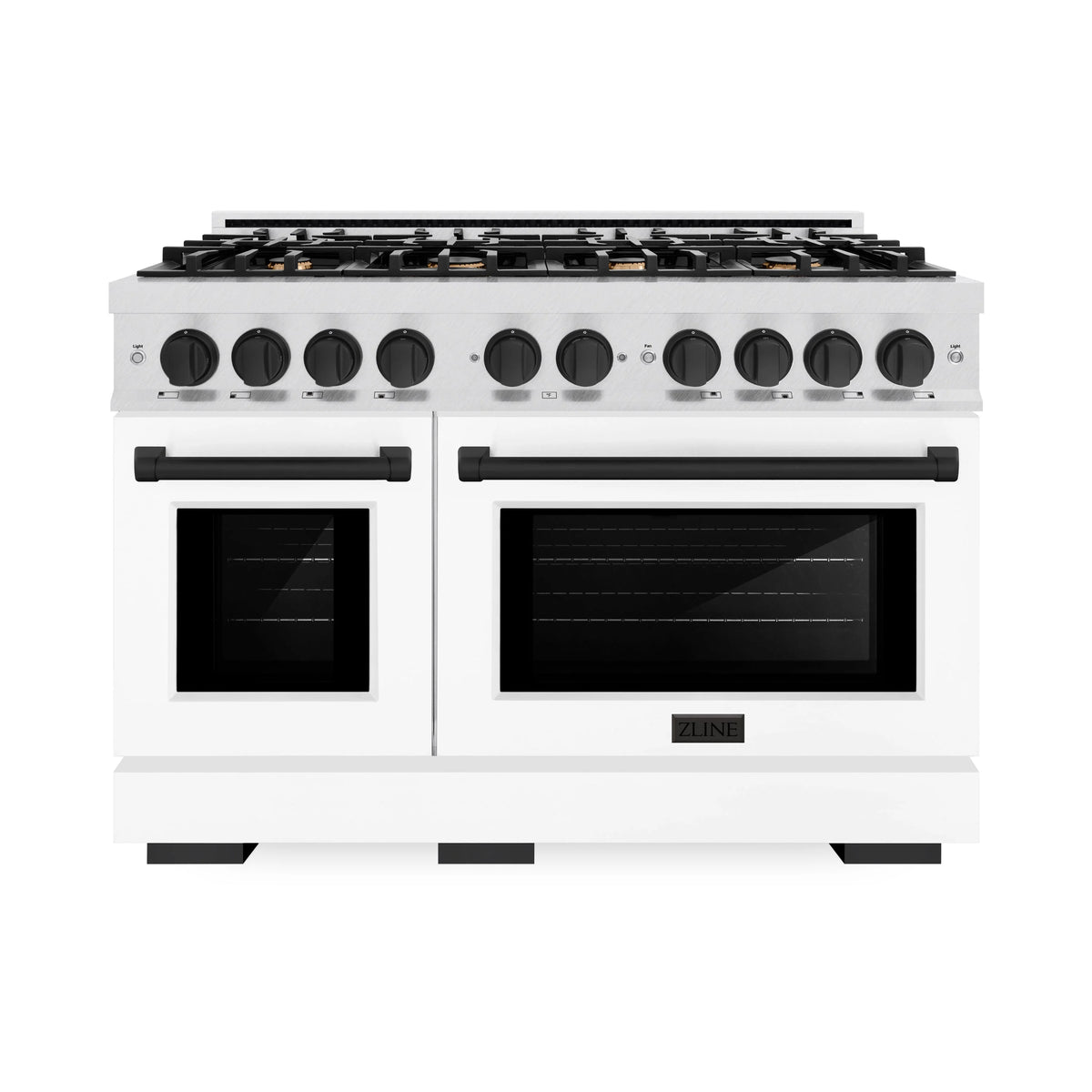 ZLINE - Autograph Edition 48 in. 6.7 cu. ft. Select Double Oven Gas Range with 8 Burner Cooktop in Satin Stainless Steel with White Matte Doors and Matte Black Accents