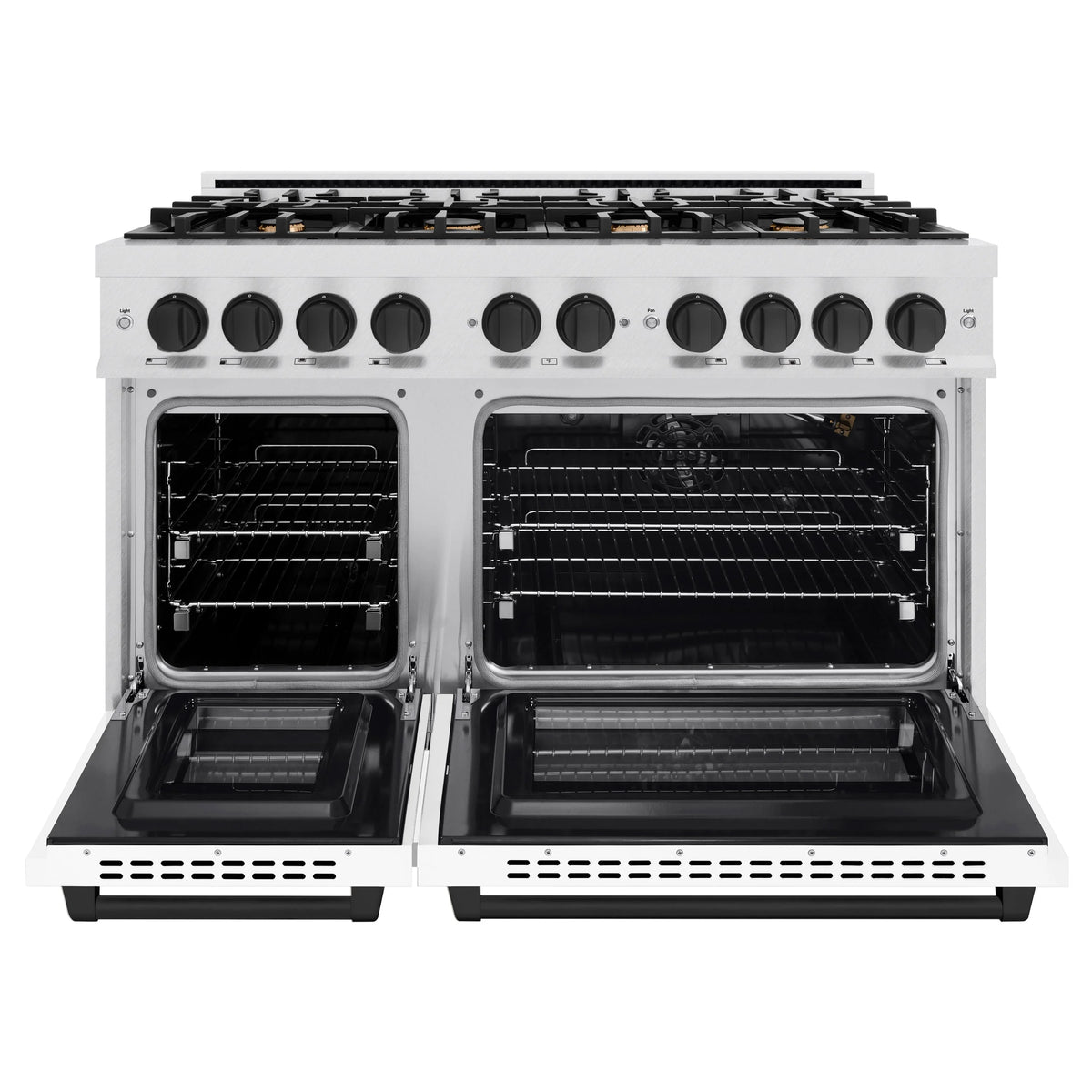 ZLINE - Autograph Edition 48 in. 6.7 cu. ft. Select Double Oven Gas Range with 8 Burner Cooktop in Satin Stainless Steel with White Matte Doors and Matte Black Accents