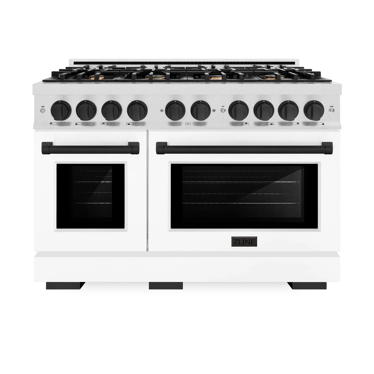 ZLINE - Autograph Edition 48 in. 6.7 cu. ft. Select Double Oven Gas Range with 8 Burner Cooktop in Satin Stainless Steel with White Matte Doors and Matte Black Accents