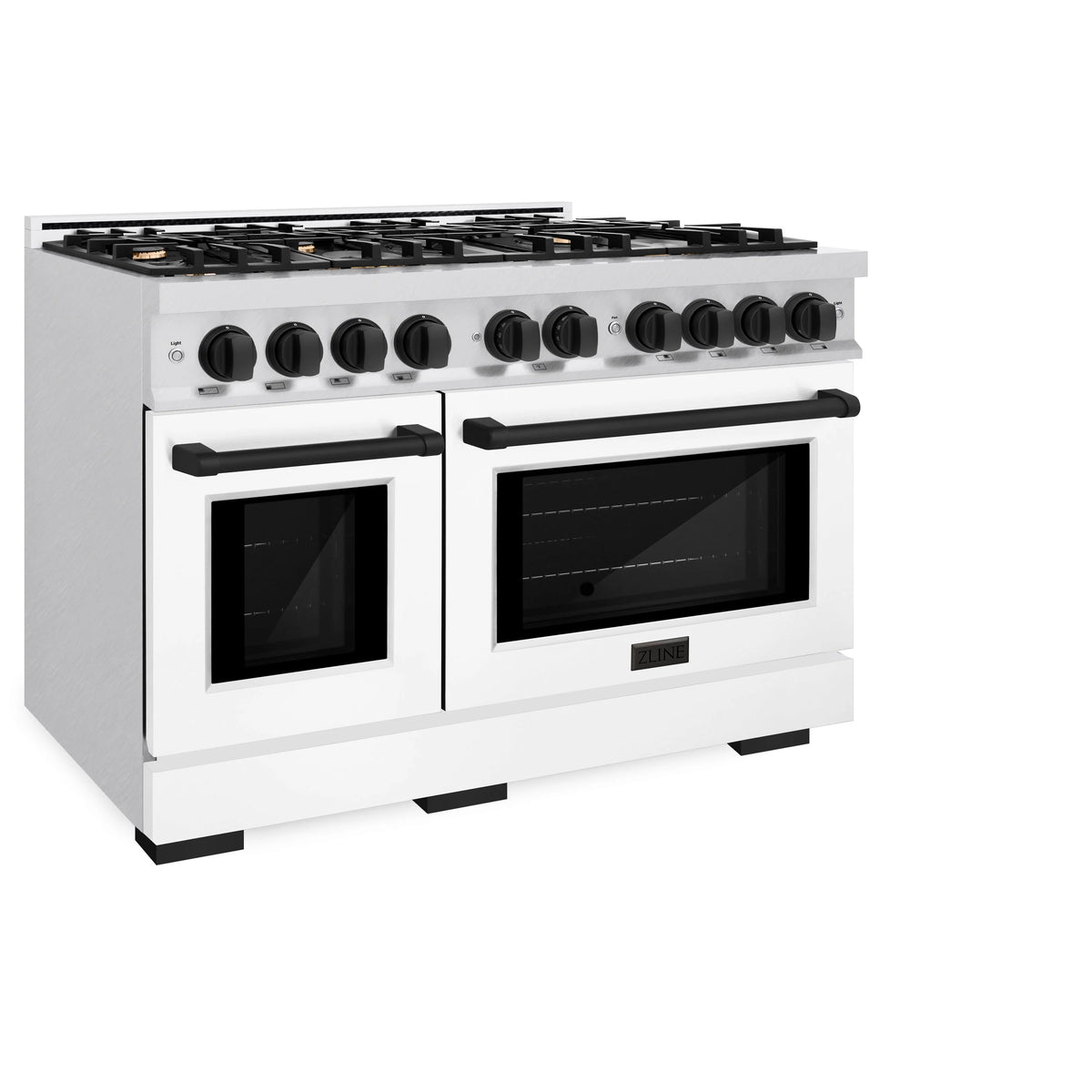 ZLINE - Autograph Edition 48 in. 6.7 cu. ft. Select Double Oven Gas Range with 8 Burner Cooktop in Satin Stainless Steel with White Matte Doors and Matte Black Accents