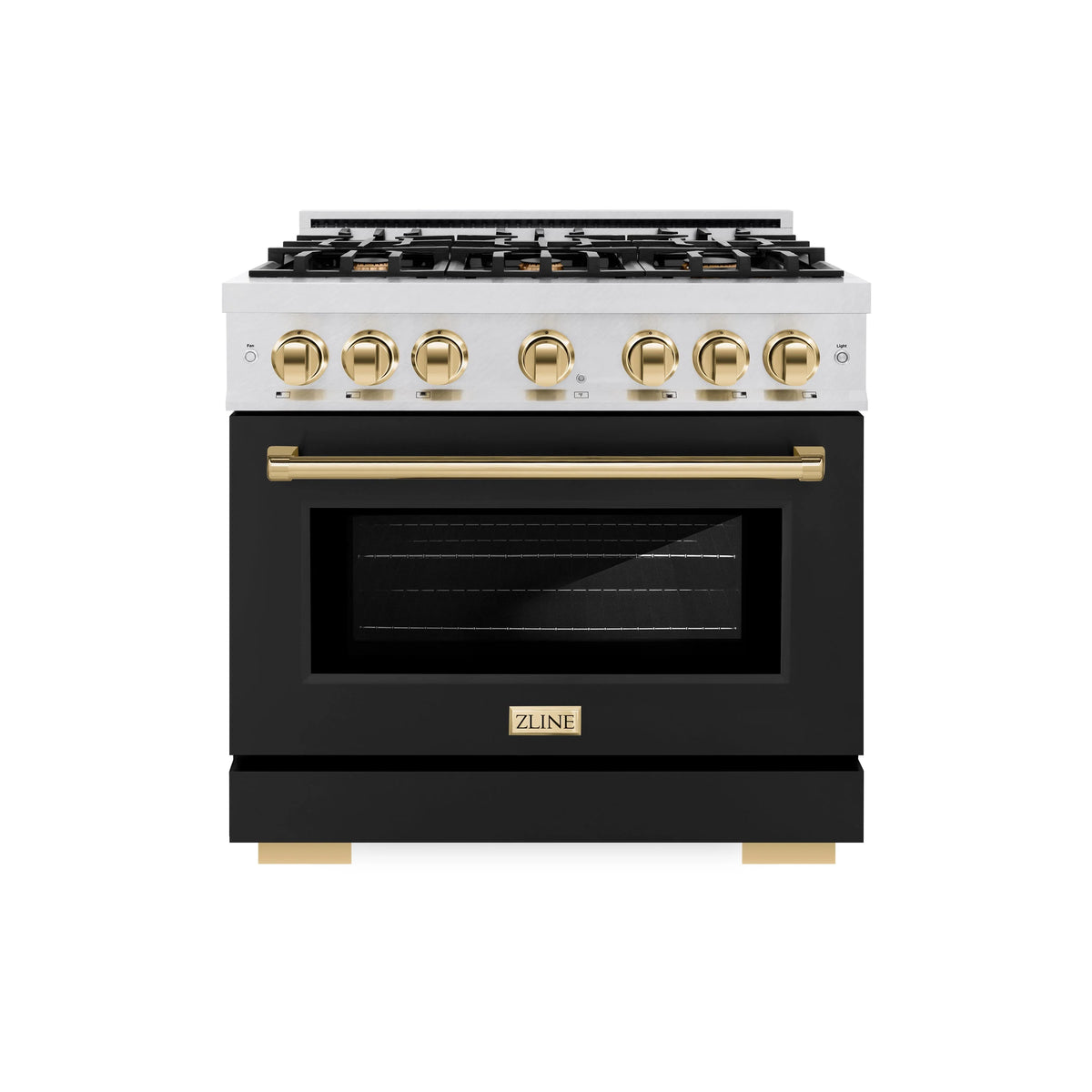 ZLINE - Autograph Edition 36 in. 5.2 cu. ft. Select Gas Range with 6 Burner Cooktop and Convection Gas Oven in Satin Stainless Steel with Black Matte Door and Polished Gold Accents