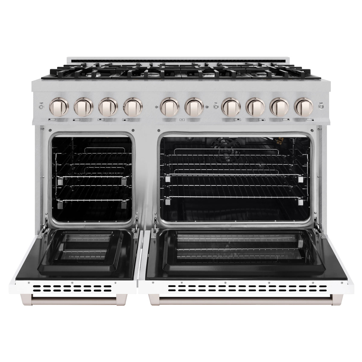 ZLINE - 48 in. 6.7 cu. ft. Select Double Oven Gas Range with 8 Burner Cooktop in Satin Stainless Steel with White Matte Doors