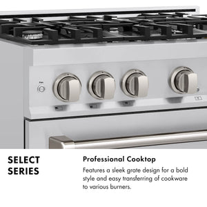 ZLINE - 30 in. 4.2 cu. ft. Select Dual Fuel Range with 4 Burner Gas Cooktop and Electric Convection Oven in Stainless Steel (HDR30)