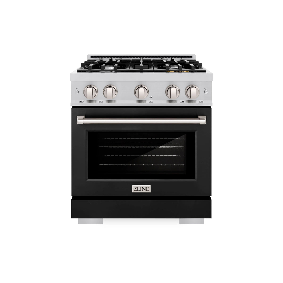 ZLINE - 30 in. 4.2 cu. ft. Select Dual Fuel Range with 4 Burner Gas Cooktop and Electric Convection Oven in Stainless Steel with Black Matte Door