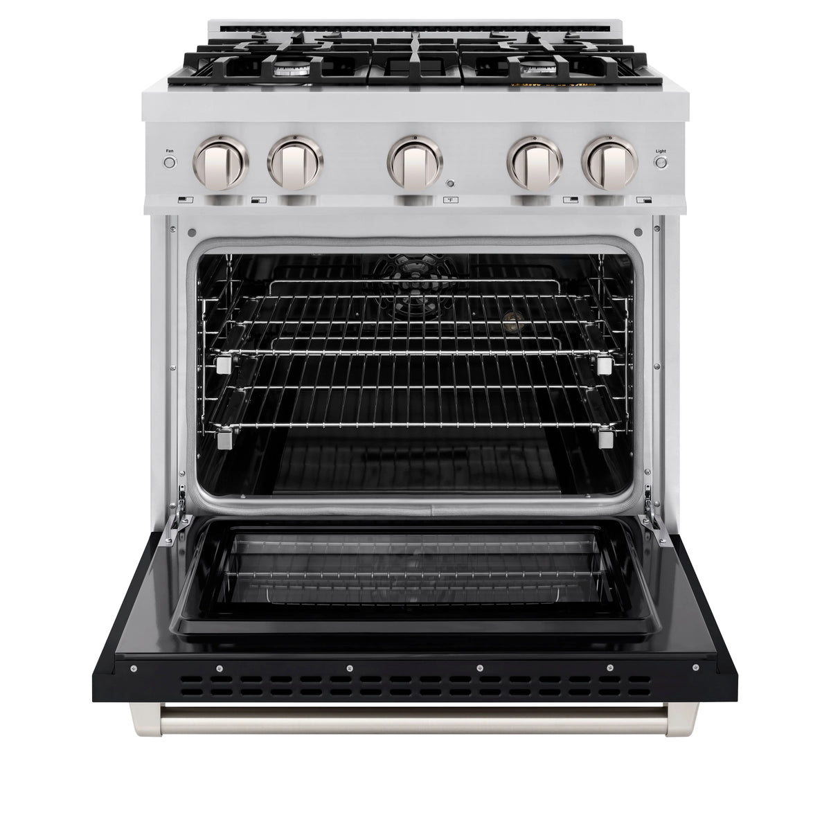 ZLINE - 30 in. 4.2 cu. ft. Select Dual Fuel Range with 4 Burner Gas Cooktop and Electric Convection Oven in Stainless Steel with Black Matte Door