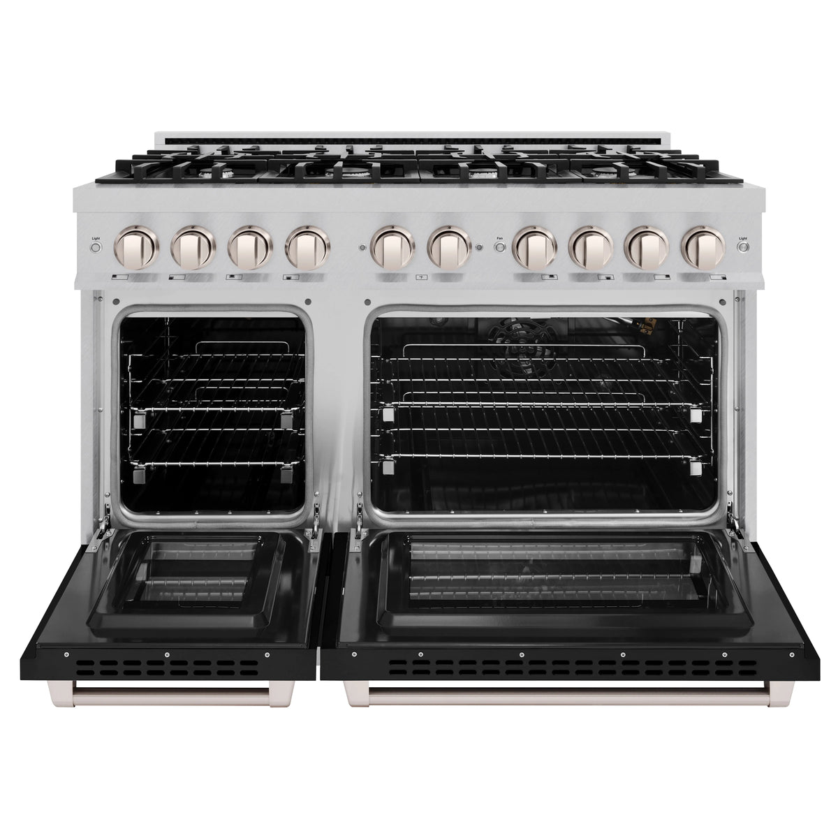 ZLINE - 48 in. 6.7 cu. ft. Select Double Oven Gas Range with 8 Burner Cooktop in Stainless Steel with Black Matte Doors