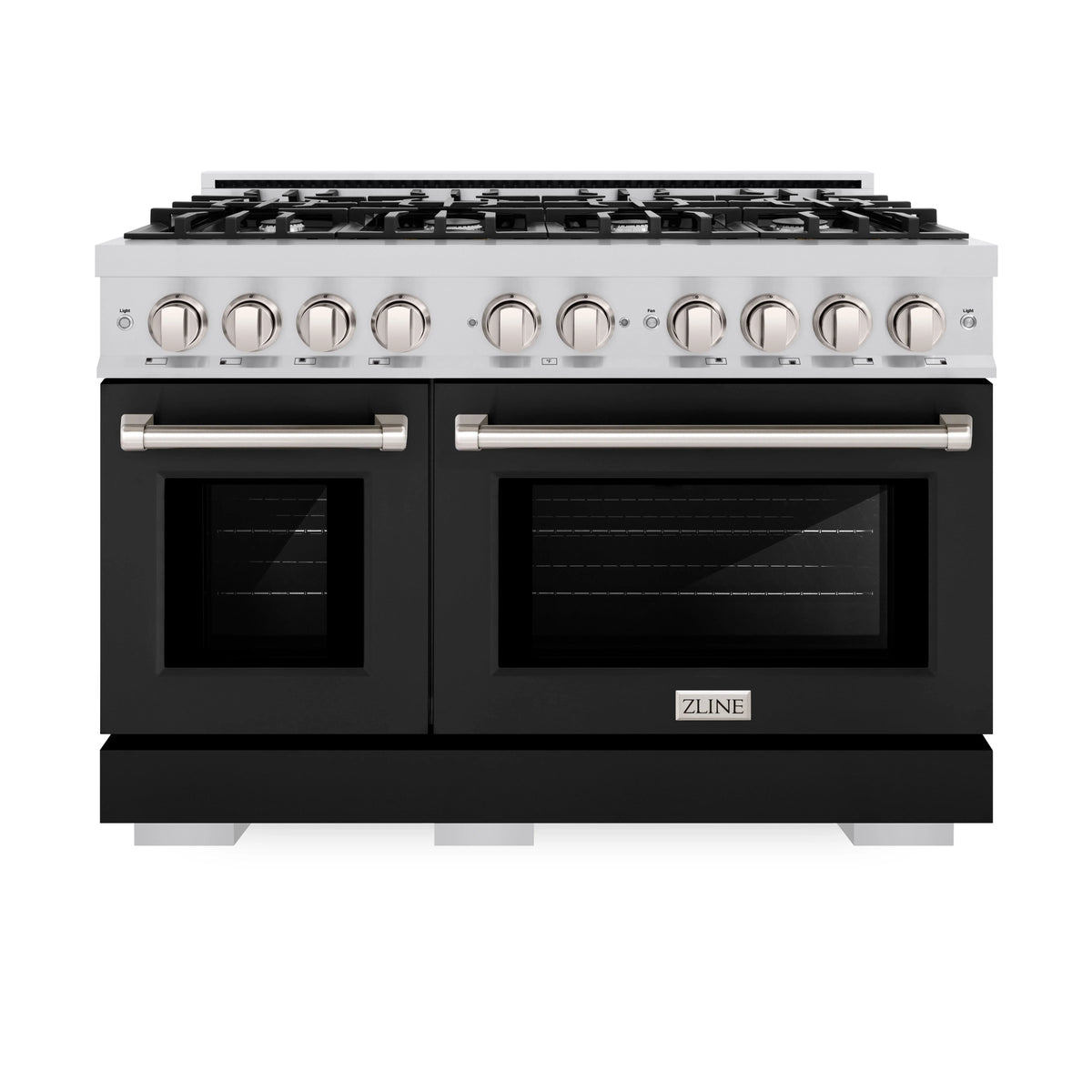 ZLINE - 48 in. 6.7 cu. ft. Select Double Oven Gas Range with 8 Burner Cooktop in Stainless Steel with Black Matte Doors