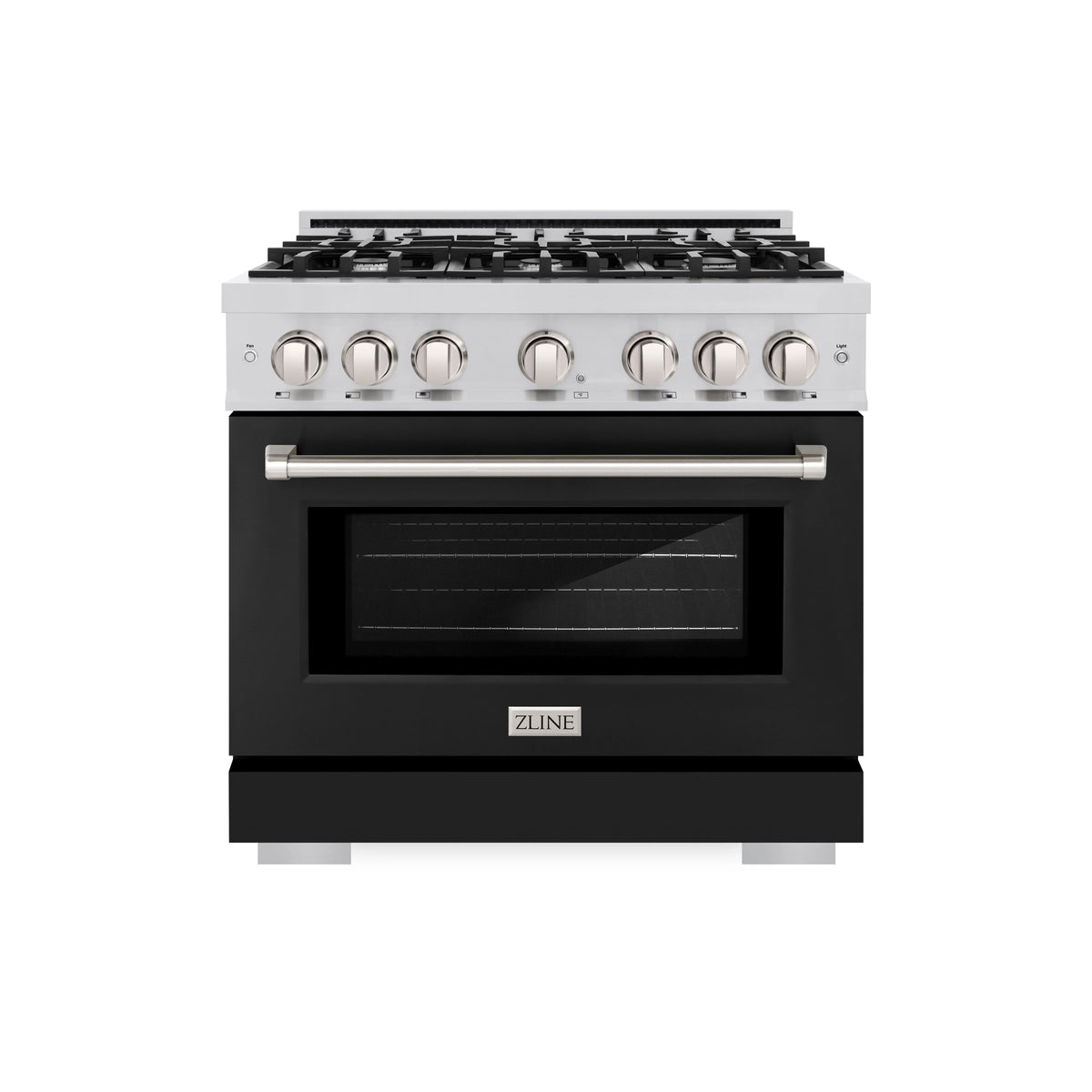 ZLINE - 36 in. 5.2 cu. ft. Select Dual Fuel Range with 6 Burner Gas Cooktop and Electric Convection Oven in Stainless Steel with Black Matte Door