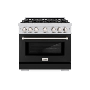 ZLINE - 36 in. 5.2 cu. ft. Select Dual Fuel Range with 6 Burner Gas Cooktop and Electric Convection Oven in Stainless Steel with Black Matte Door