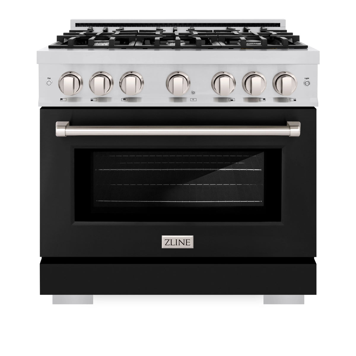 ZLINE - 36 in. 5.2 cu. ft. Select Dual Fuel Range with 6 Burner Gas Cooktop and Electric Convection Oven in Stainless Steel with Black Matte Door