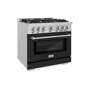 ZLINE - 36 in. 5.2 cu. ft. Select Dual Fuel Range with 6 Burner Gas Cooktop and Electric Convection Oven in Stainless Steel with Black Matte Door