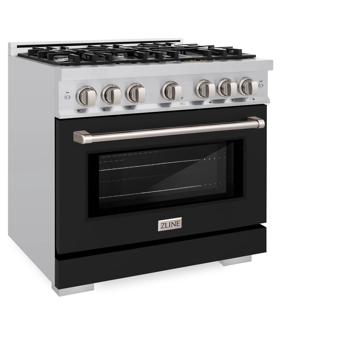 ZLINE - 36 in. 5.2 cu. ft. Select Dual Fuel Range with 6 Burner Gas Cooktop and Electric Convection Oven in Stainless Steel with Black Matte Door