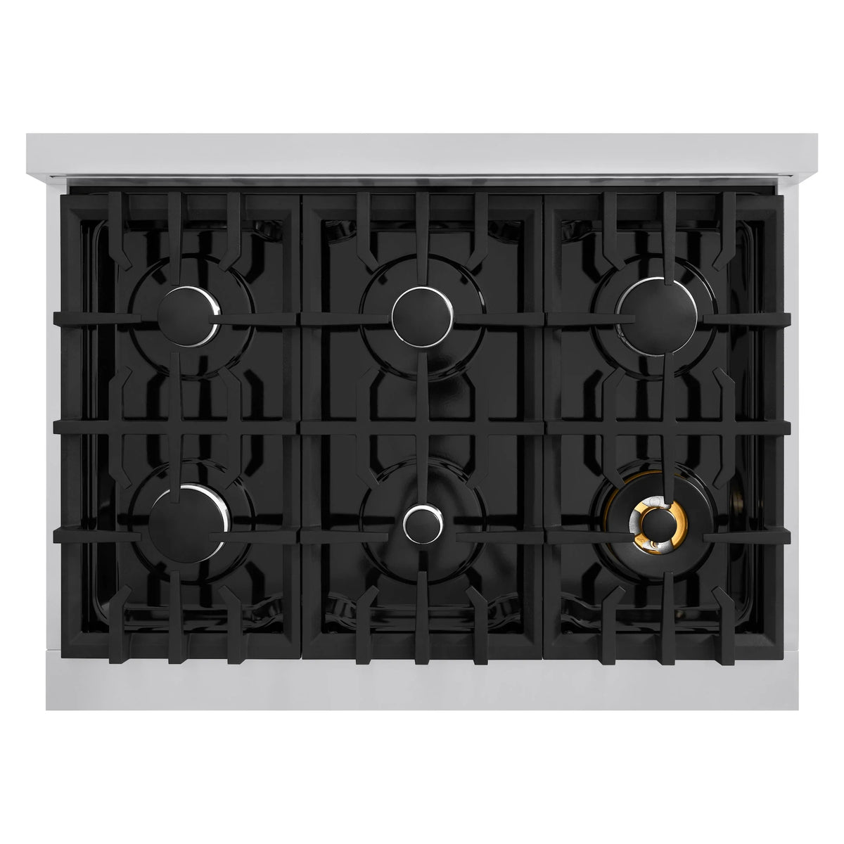 ZLINE - 36 in. 5.2 cu. ft. Select Dual Fuel Range with 6 Burner Gas Cooktop and Electric Convection Oven in Stainless Steel with Black Matte Door
