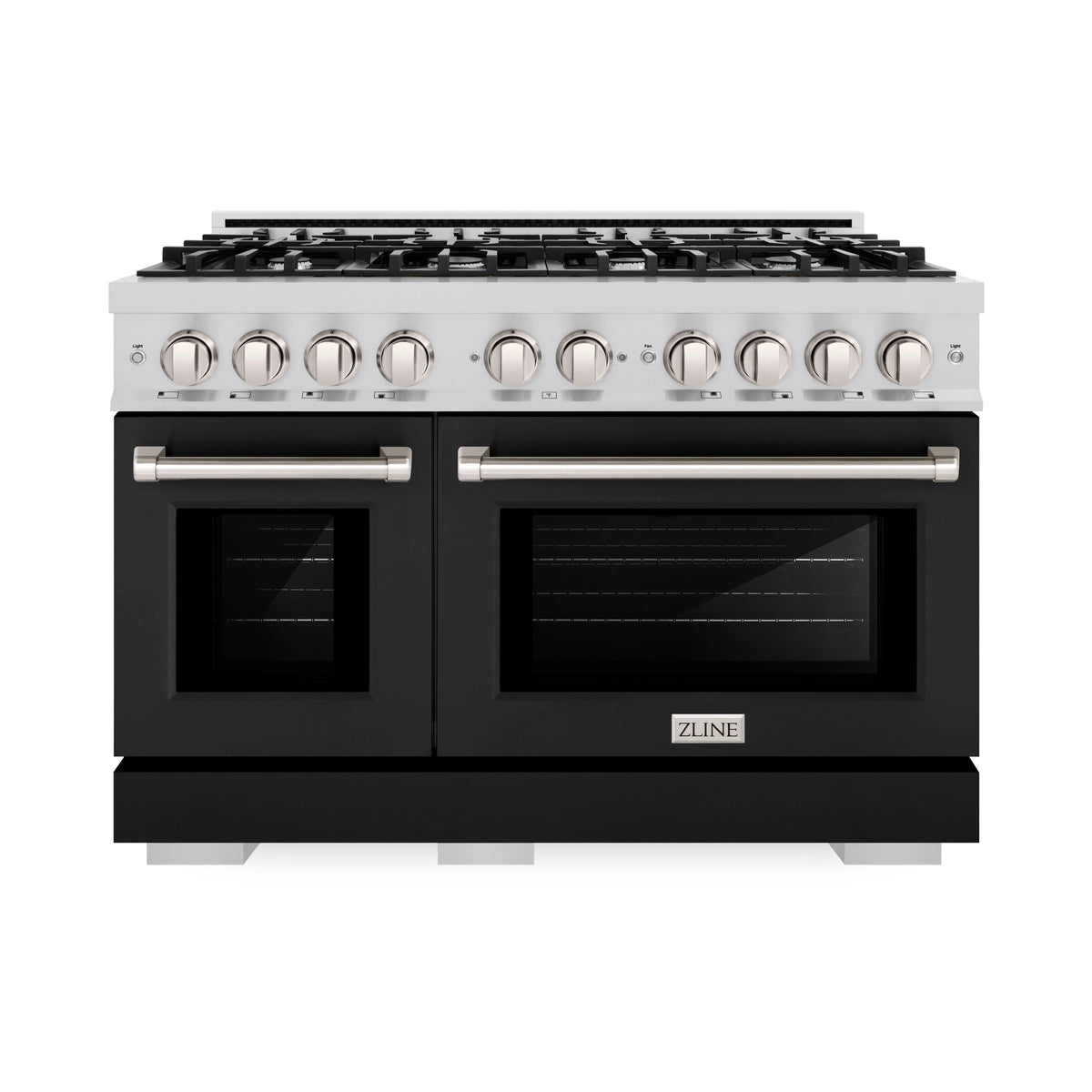 ZLINE - 48 in. 6.7 cu. ft. Select Double Oven Dual Fuel Range with 8 Burner Gas Cooktop in Stainless Steel with Black Matte Doors