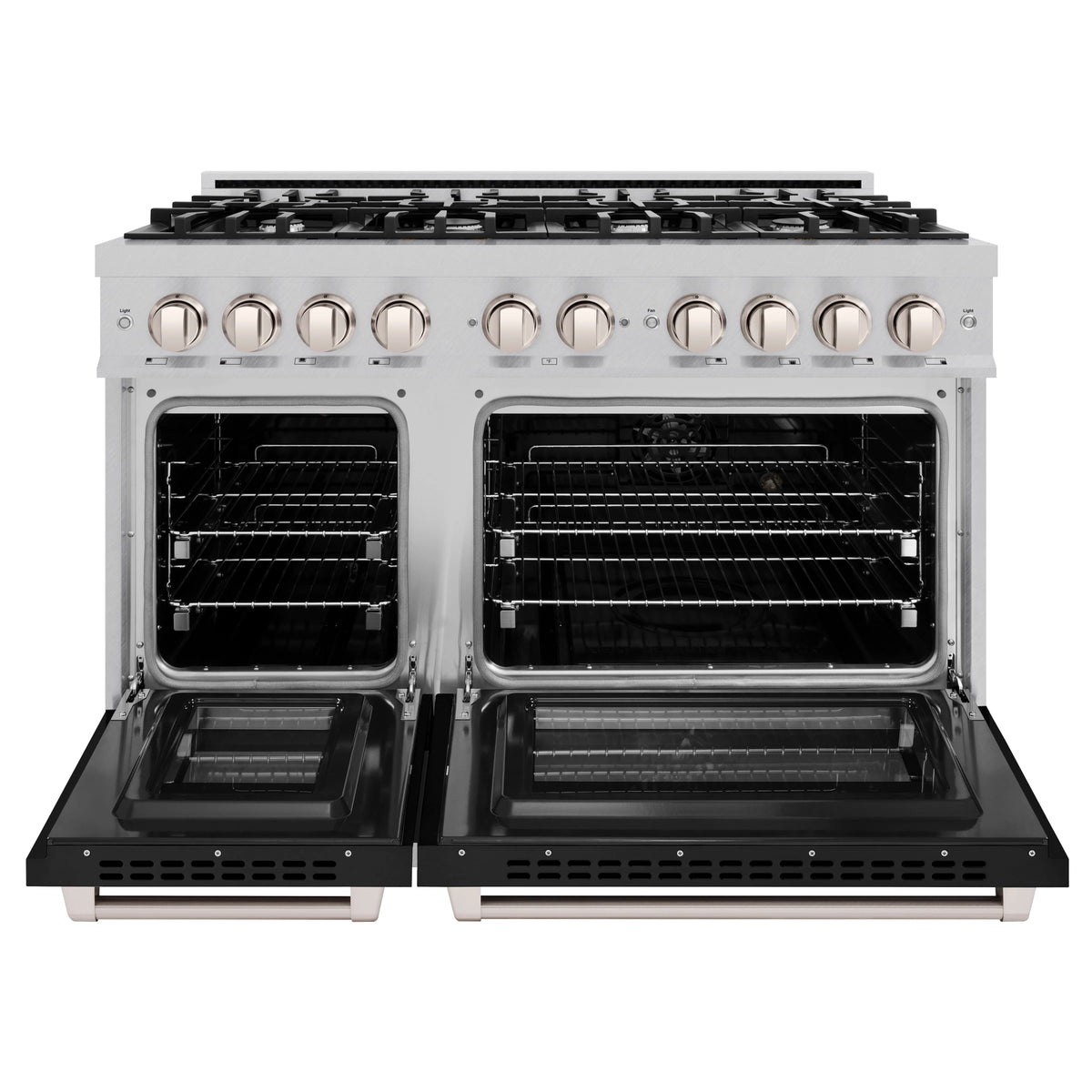 ZLINE - 48 in. 6.7 cu. ft. Select Double Oven Dual Fuel Range with 8 Burner Gas Cooktop in Stainless Steel with Black Matte Doors
