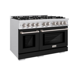 ZLINE - 48 in. 6.7 cu. ft. Select Double Oven Dual Fuel Range with 8 Burner Gas Cooktop in Stainless Steel with Black Matte Doors