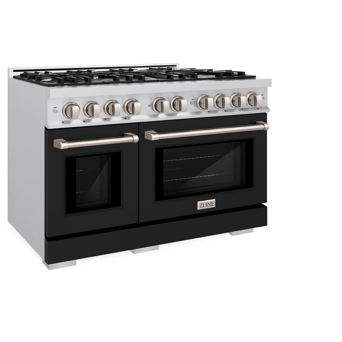 ZLINE - 48 in. 6.7 cu. ft. Select Double Oven Dual Fuel Range with 8 Burner Gas Cooktop in Stainless Steel with Black Matte Doors