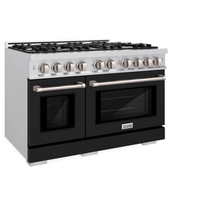 ZLINE - 48 in. 6.7 cu. ft. Select Double Oven Dual Fuel Range with 8 Burner Gas Cooktop in Stainless Steel with Black Matte Doors
