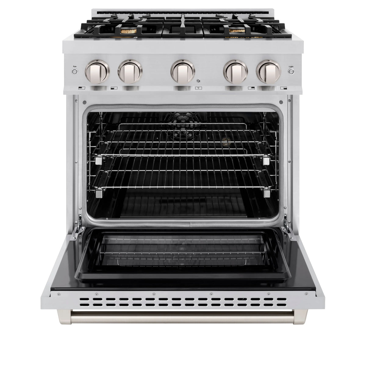 ZLINE - 30 in. 4.2 cu. ft. Select Dual Fuel Range with Gas Cooktop and Electric Convection Oven in Stainless Steel with 4 Brass Burners (HDR-BR-30)